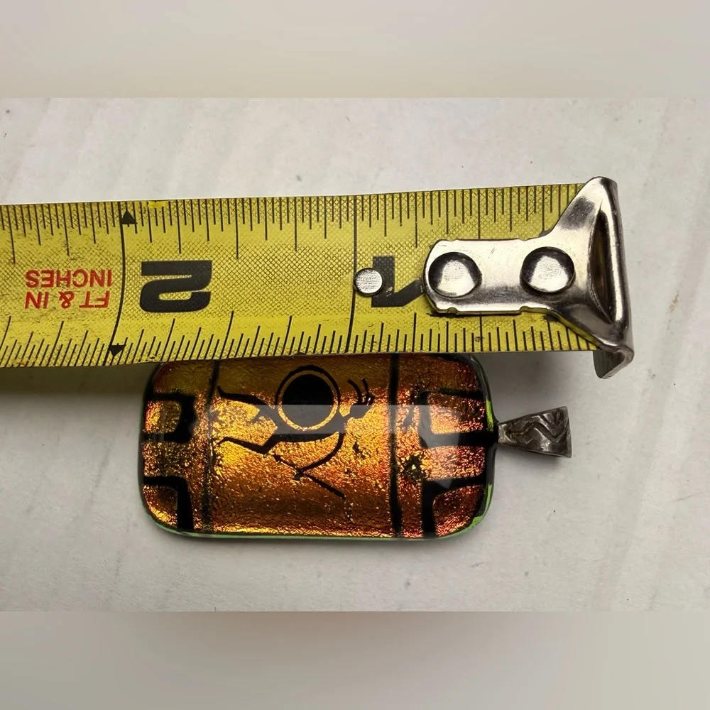 Vintage Dichroic Fused Glass Black‎ Warrior Pendant Greek Gold Amber Shimmer